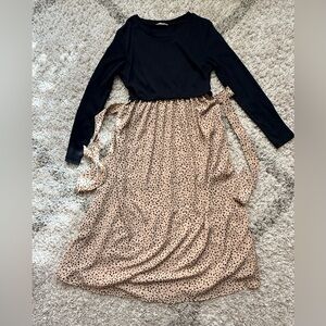 Maternity Nursing Black and Tan Polka Dot Dress